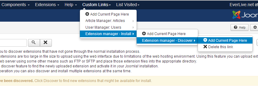 Joomla admin pro - Last Visited and Custom Links