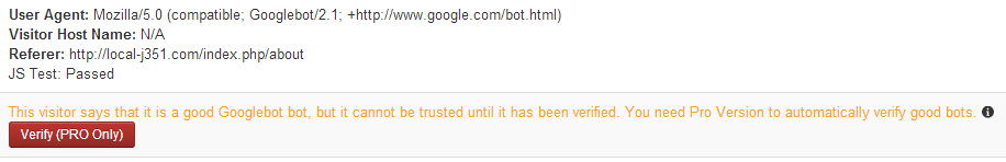 Joomla Security - Visiting Bot Details View