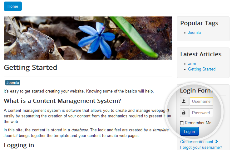 Joomla admin front end login