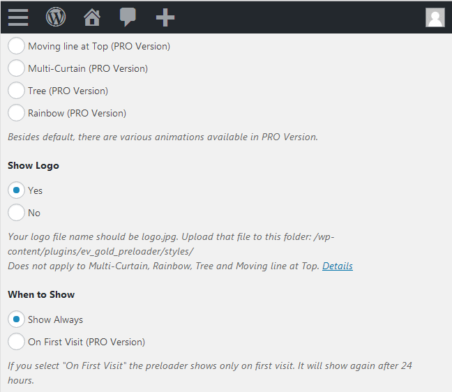 Preloader plugin WordPress - More Parameters